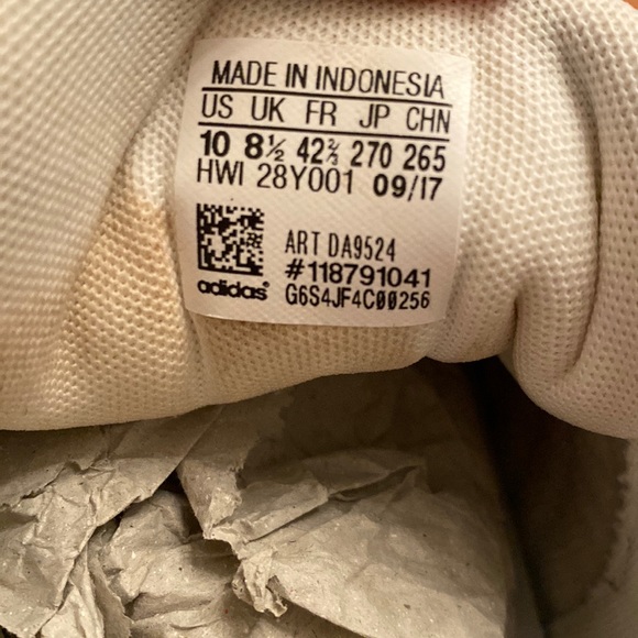 Adidas white leather lace up sneakers with arose gold colored stripe size 10 - Picture 11 of 12